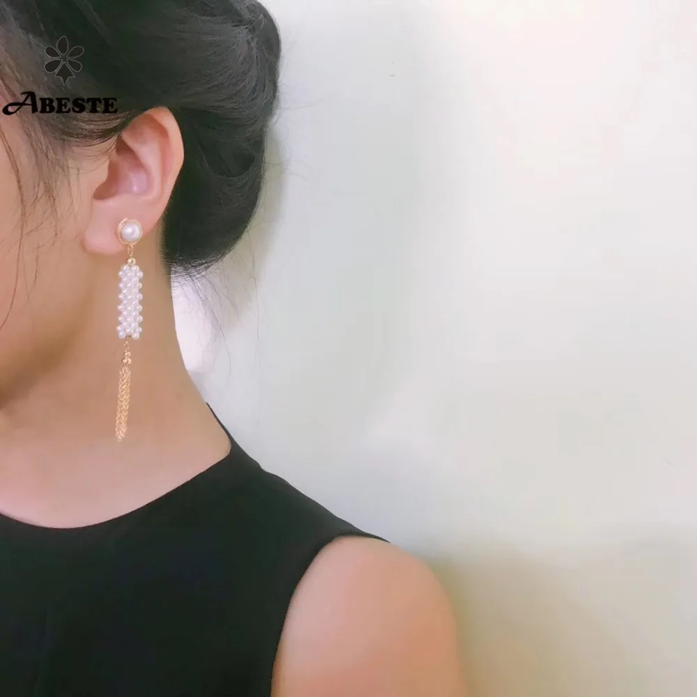 Женские серьги подвески ручной работы ANI золотые с натуральным пресноводным