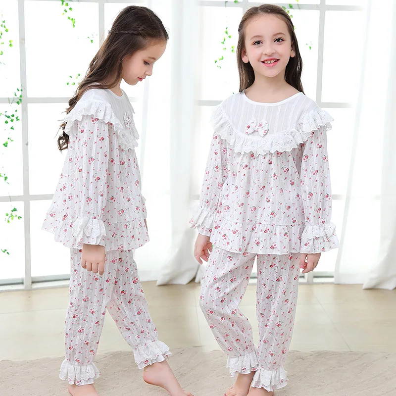 

2019 Autumn Sleepwear Kids Pajama Sets Girls Nightclothes Baby Pyjamas Long Sleeve Flare Children Home Clothes 2Y-14Y