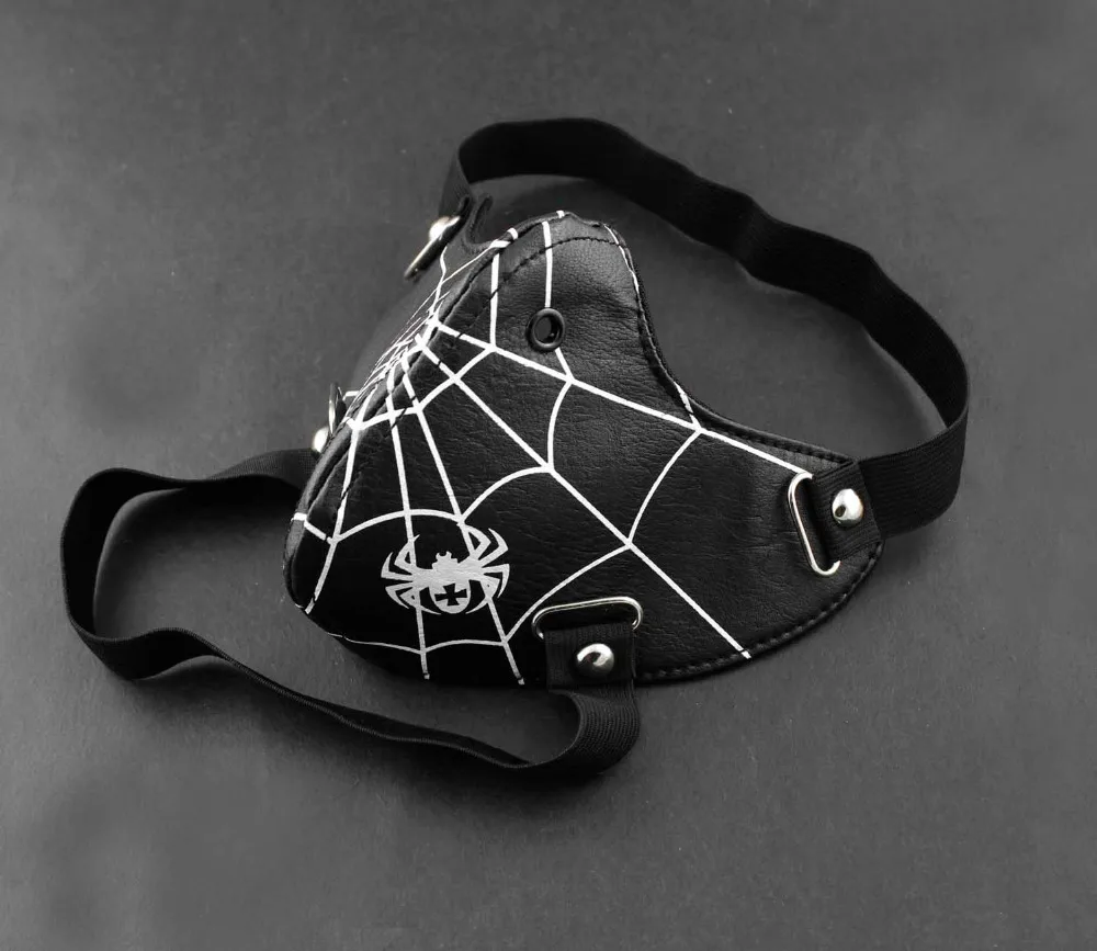 Человек-паук стимпанк байкер кожа полумаска для лица маскарадный черный |