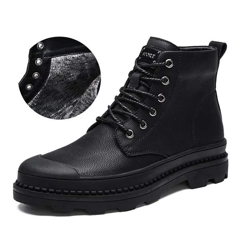 Tuyoki Thick Bottom Stylish Men's Boots Strappy Cross Tied High Top Fur Lined Short Plush Winter Male Size 38-44 | Обувь