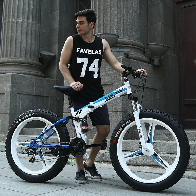 

Горный велосипед с толстыми шинами, колеса 26 дюймов, 4,0 дюйма, внедорожный велосипед, передний и задний двойной амортизатор, 21/27 скоростей, пл...