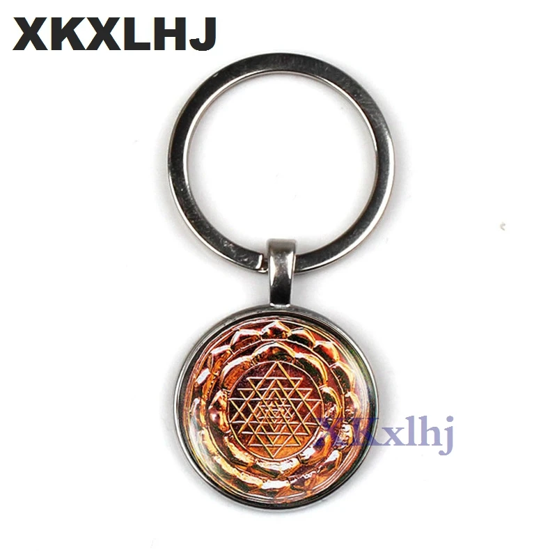 

XKXLHJ Sacred Geometry Purple&White Sri Yantra Key Ring Magic Spiritual Buddhist Mandala women Pendant Handmade Car Key Chain