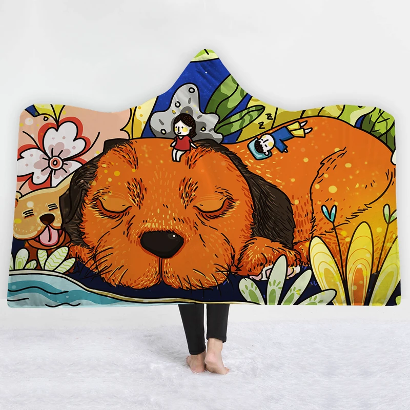 

New 3D Hooded Blanket Cartoon Dog Wearable Blankets Modern 3D Printing Hooded Blanket Portable Winter Home Hotel Adults