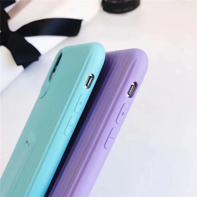 For iphone 6s 6 X XS 7 8 Plus Candy Color Suitcase Silicon Kickstand Phone Cases Case Hide Stand Holder Cover Coque |