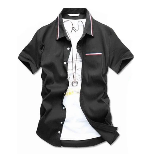 Fashion men's short-sleeved shirt Men and summer new British style Ribbon shirts 131096 | Мужская одежда