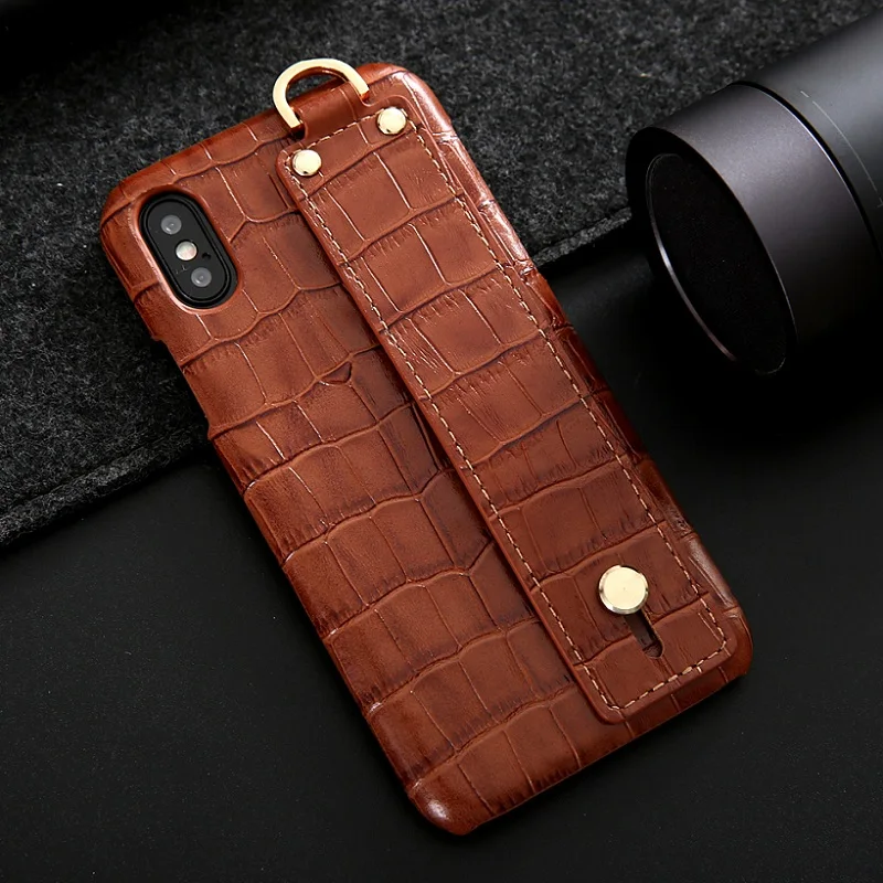 Тонкий чехол из натуральной кожи с держателем на ручном ремешке для iPhone X XS Max XR 10