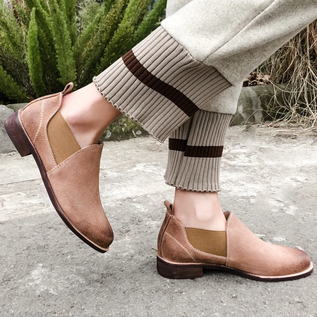 women's Genuine Leather Pumps 22-24.5 cm Low heel round toe vintage Fashion casual shoes Spring and autumn wild sexy Hand made