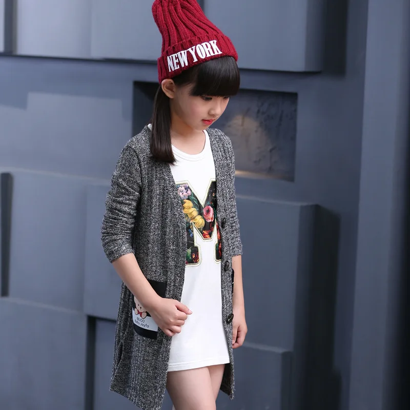 Новинка 2017 года продаж осень модная одежда для девочек вязаный кардиган свитер