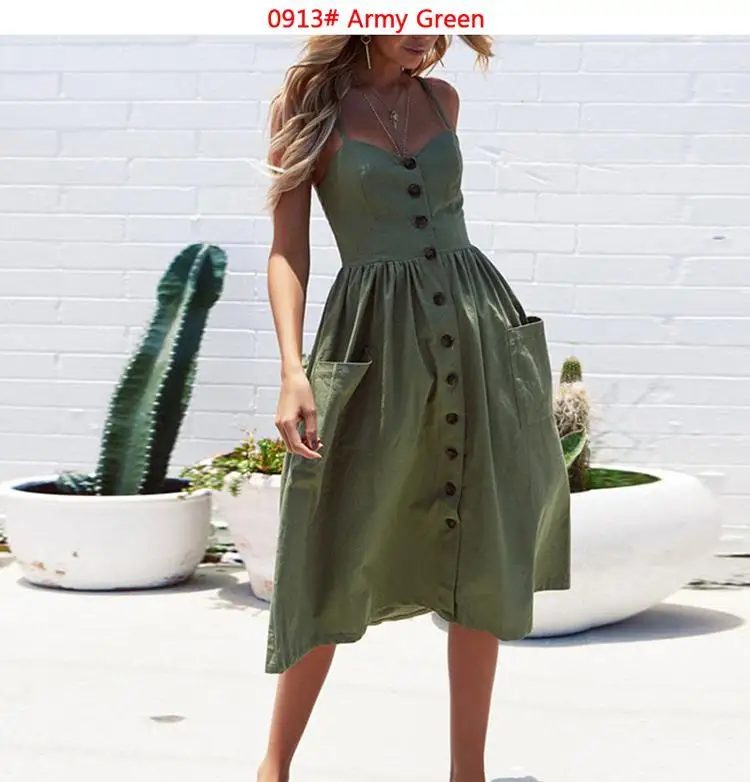 0913Army Green Летнее женское платье, богемный сарафан, винтажный принт, v-образный вырез, туника, Пляжное Платье, женское сексуальное Полосатое вечернее платье vestidos - Цвет: 0913Army Green