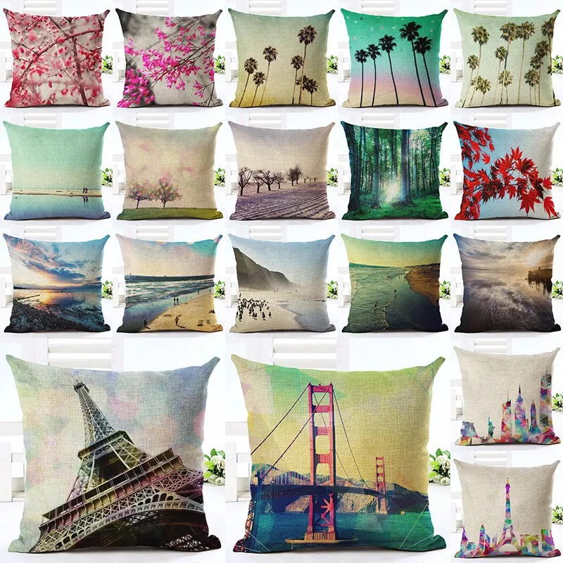 

Fashion Style Colorful Flower Cushion Cover Home Decor Printed Cotton Linen Square Home Decor Throw Pillow case
