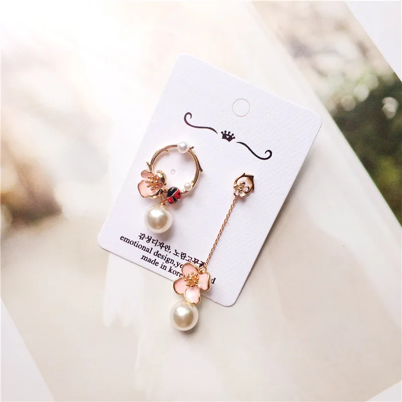 

Korea Handmade Alloy Flower Ladybug Simulated pearl Women Drop Earrings Dangle Earrings Fashion Jewelry Accessories-JQD5