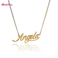 aoloshow women letter necklace name angela gold color initials nameplate necklace stainless steel name necklace nl 2397