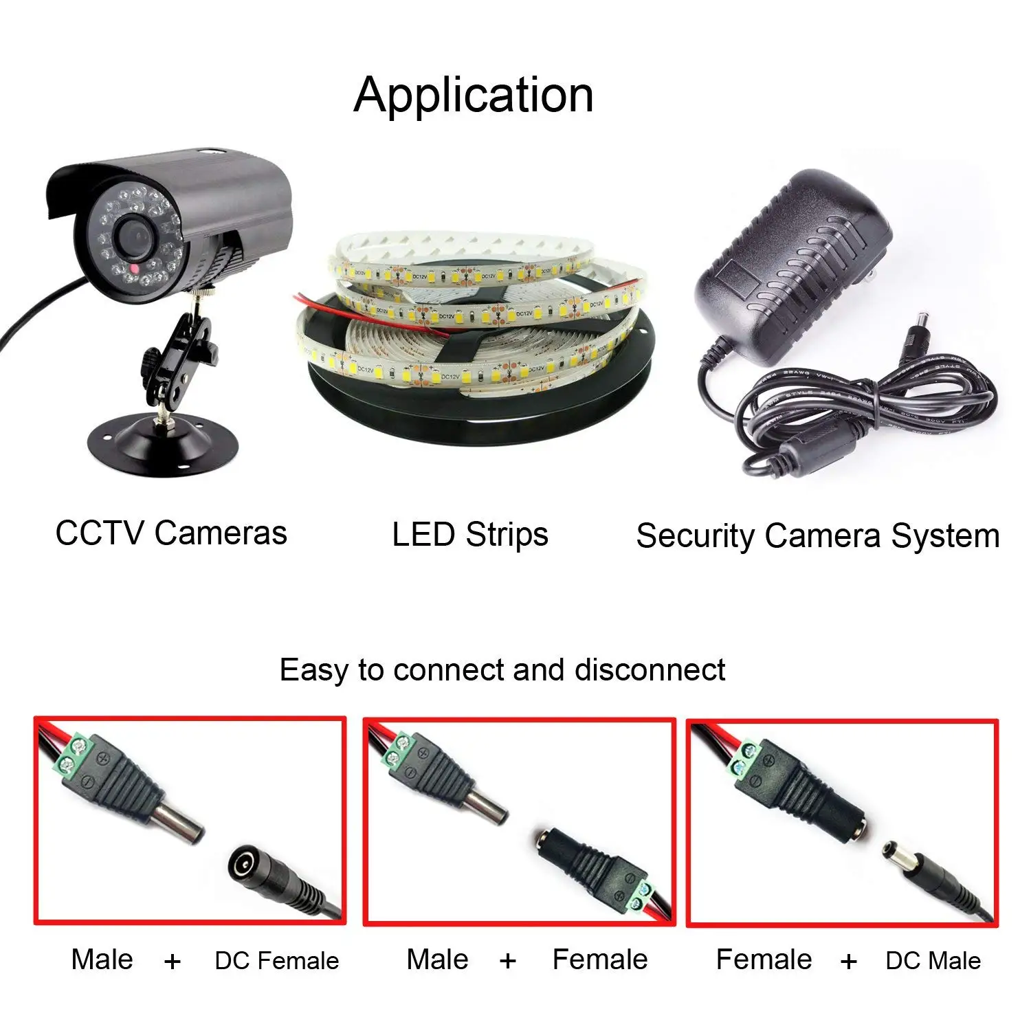 

Uvusee 10 Pairs 12V Male+Female 2.1x5.5MM DC Power Jack Plug Adapter Connector for CCTV Camera