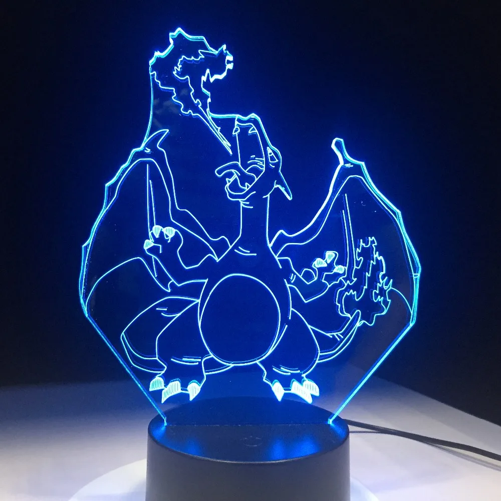 Лампа Покемон Charizard форма 7 цветов Изменение ночник 3D Настольная лампа Бесплатная