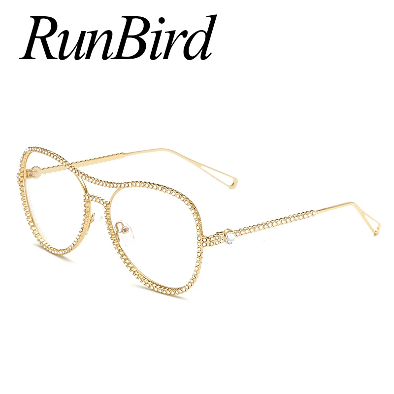

Солнцезащитные очки RunBird с бриллиантами Женские декоративные стразы с прозрачными линзами в медной оправе брендовые дизайнерские солнцеза...