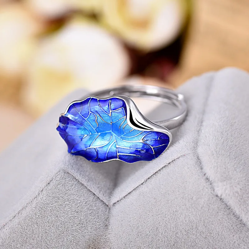Cloisonne Lotus Leaf Ring Wedding Rings Silver Plated Vintage Jewelry Chinese Style Women Accessories | Украшения и аксессуары