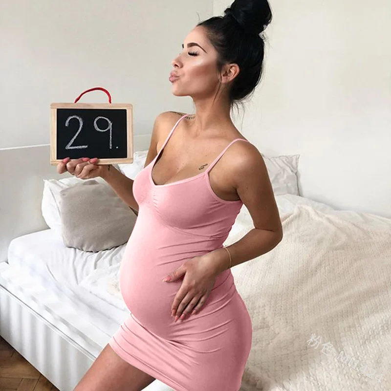 Summer 2019 New Suspension Belt Fashion Pure Color Button Pregnant Women's Skirt Home Leisure Close-fitting Large Size Dresses | Женская
