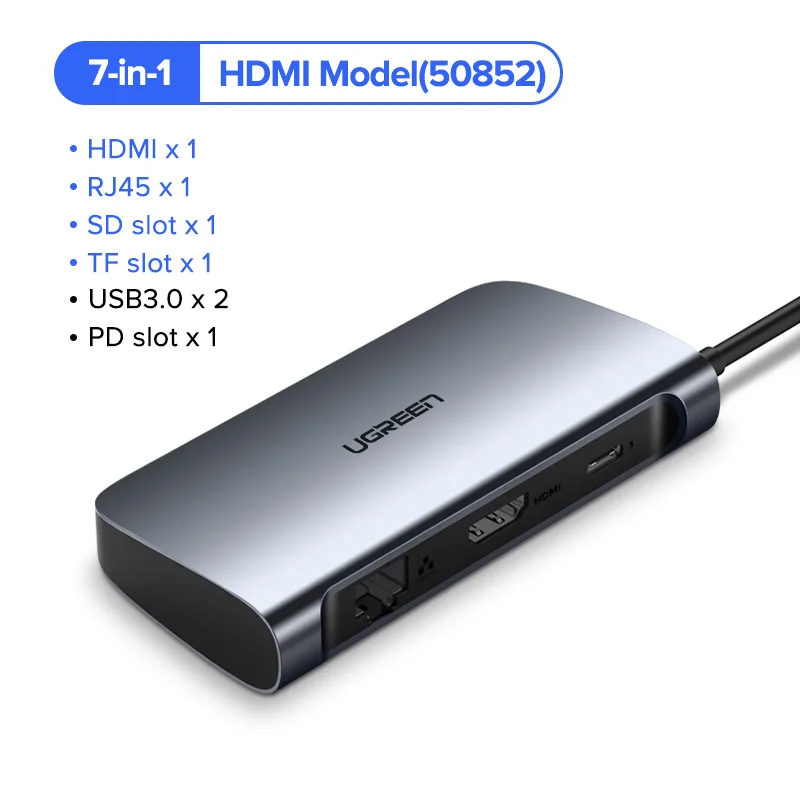 Ugreen usb-хаб C концентратор для нескольких USB 3,0 HDMI адаптер док-станция для MacBook Pro Аксессуары USB-C type C 3,1 разветвитель 3 порта USB C концентратор - Цвет: 7-in-1 HDMI Model
