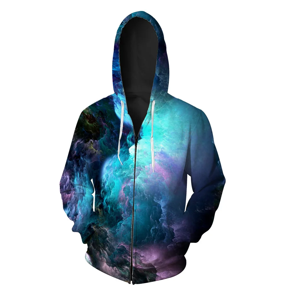 Мужские синие толстовки с капюшоном фиолетовые Кофты на молнии 3D принтом Galaxy Space