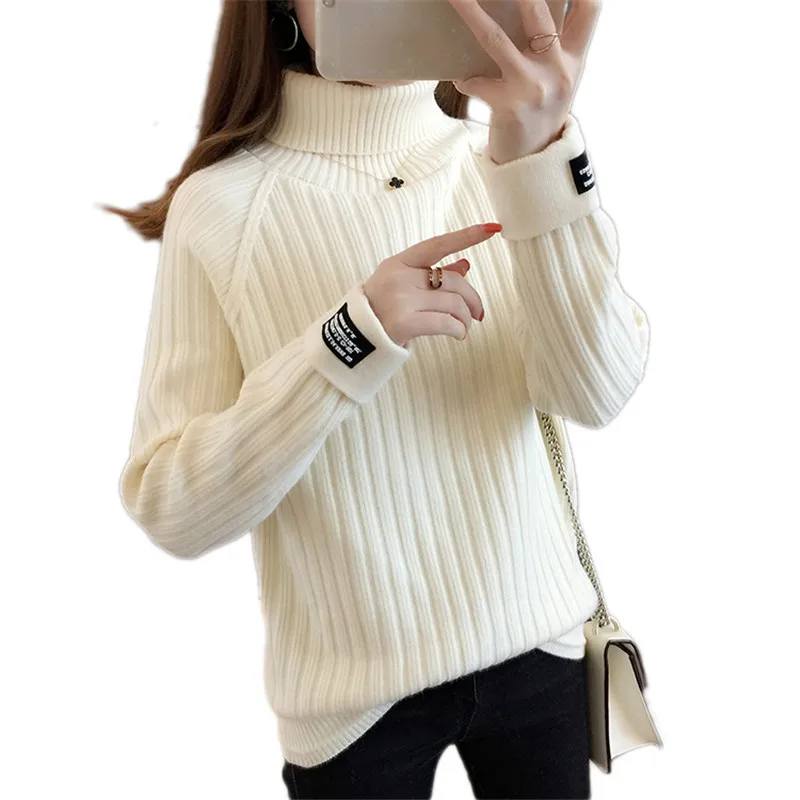 Весенний женский свитер 2018 Новый Свободный пуловер с высоким воротником плотный