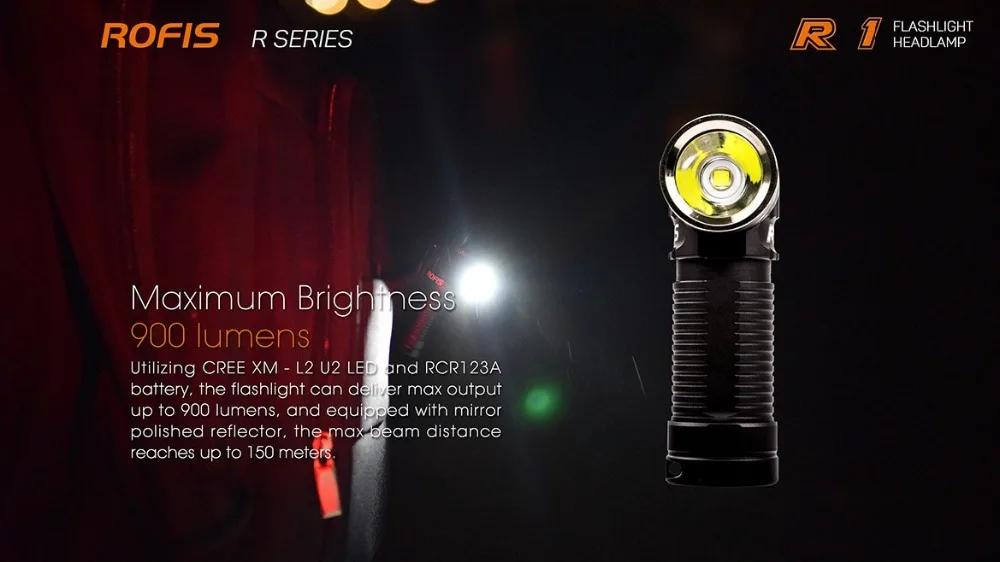 Rofis R1 CREE XM-L2 U2 светодиодный фонарик с регулируемой головкой 900 люмен