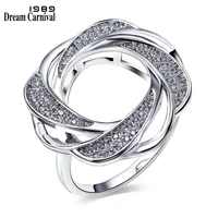 dreamcarnival 1989 hollow flower ring for women cz paved rhodium gold color whirling design deluxe bagues femme anillos sj24573