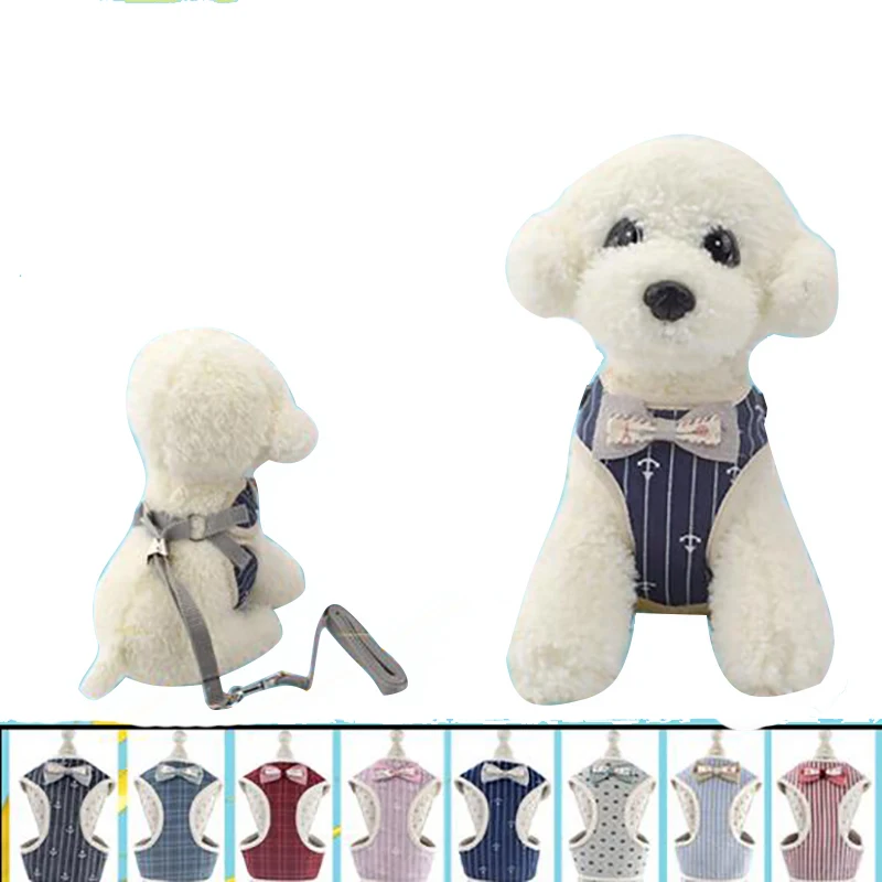Outdoor Bow British Gentleman Pet Dog Harness Vest With Leash Set Polyester Protected Walking For Small | Дом и сад