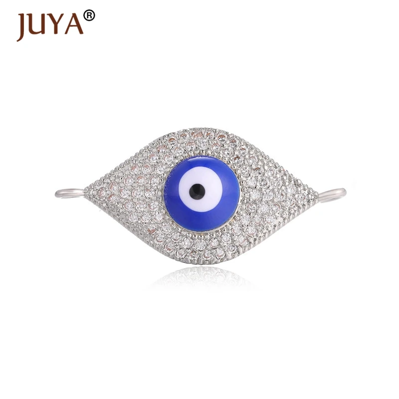 silver Juya pulseras mujer moda Роскошный AAA циркон горный хрусталь синий турецкий браслет evil Eye греческий глаз Шарм цепочка браслет на запястье - Окраска металла: silver