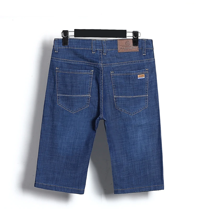 Summer Shorts Men Jeans Straight Solid Blue Stretch Thin Regular Fit Business Casual Breathable Soft Material Mens Short | Мужская