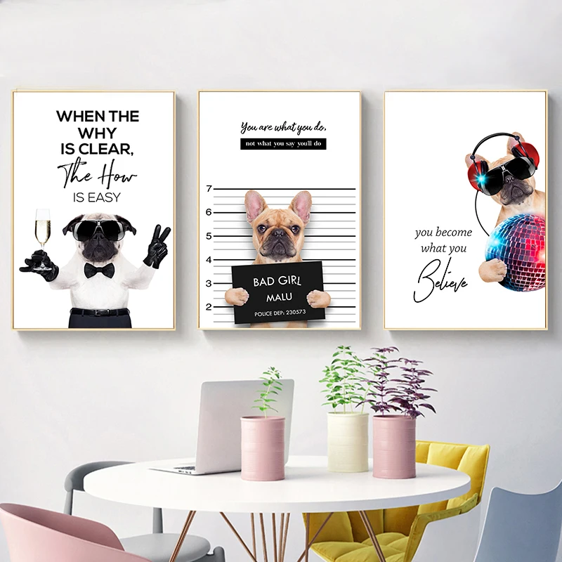 

Funny Dog Cute Cartoon Canvas Painting Coffee Art Posters and Prints Creativity Animal Wall Picture for Bedroom Decoration