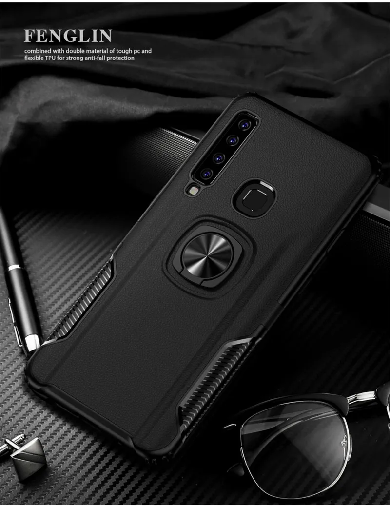 Кожа металлическое кольцо чехол для samsung A9 A9S Автомобиля Магнитный держатель Стенд противоударный кремния задняя крышка для A7 a750F Fundas