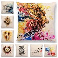 25 newest design available watercolor animals cushion cover lion horse rabbit panda prints sofa pillowcase