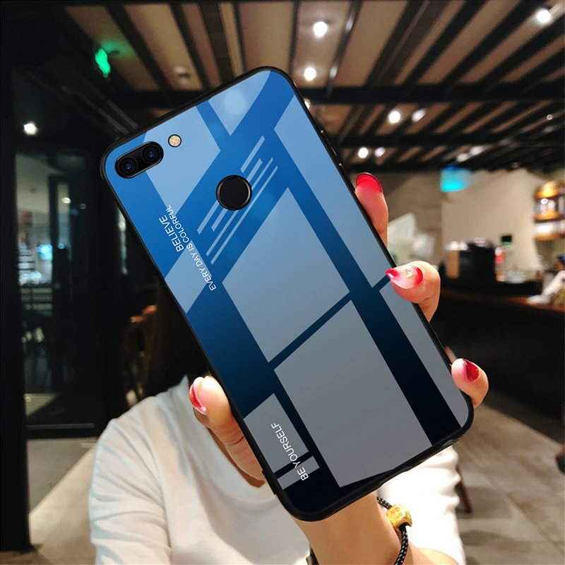 Gradient Aurora Case for Huawei P Smart 2019 FIG-LX1 FIG-LA1 Tempered Glass Back PSmart POT-LX3 POT-LX1 Colorful Cover |