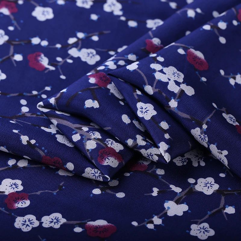 

Plum digital printing silk crepe de chine fabric14 mm micro-transparent clothing shirt natural silk fabric silk cloth
