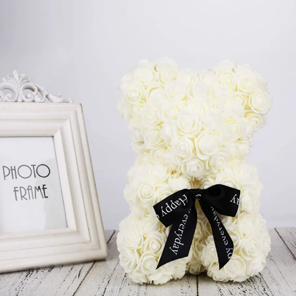 40CM White Bear Искусственные цветы розы Медведь собака кролик Мопс юбилей день Святого Валентина подарок на день рождения мать подарок Свадебная вечеринка украшение - Цвет: 40CM White Bear