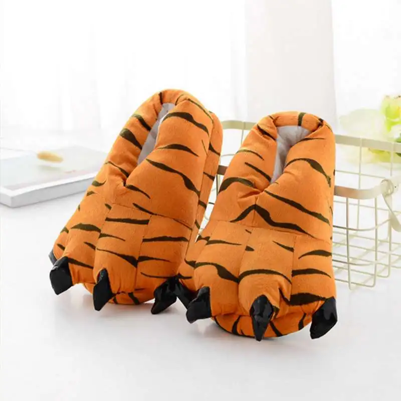 Tiger Girseaby/ Зимние теплые мягкие домашние тапочки Для женщин Для мужчин; домашняя обувь с забавными животными Monster Claw; pantoufle; zapatos - Цвет: Tiger