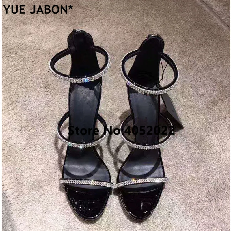 

YUE JABON Sexy gold high heels Back Zip ankle strap heels Bling sandals beautiful women pumps stilettos sparkle Rhinestone shoes