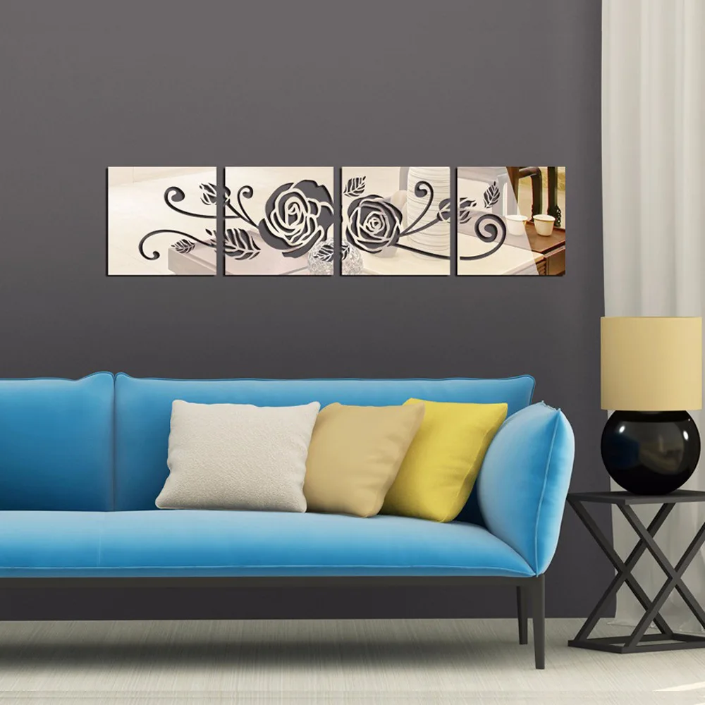 Funlife украшение для дома зеркальные настенные наклейки с объемными цветами MS361 |