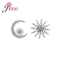 romantic style moon with sun shape earrings inlaid zircon 925 sterling silver stud earrings for women female girl jewelry