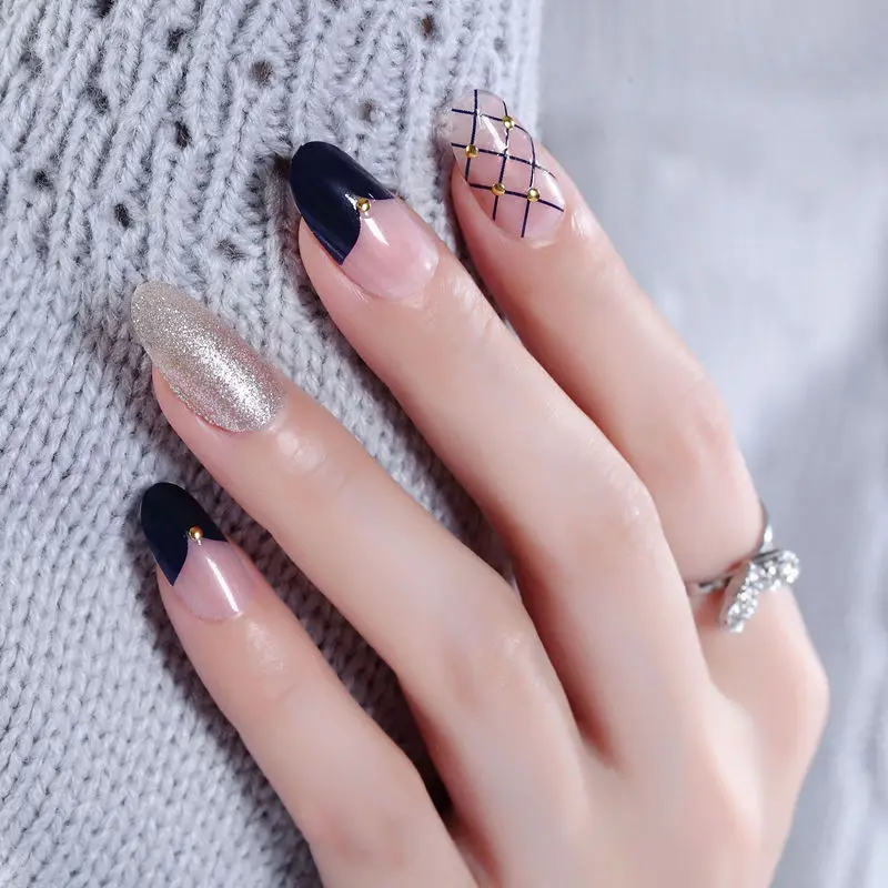 24 шт. очаровательные синие и серебряные накладные ногти в сетку элегантные