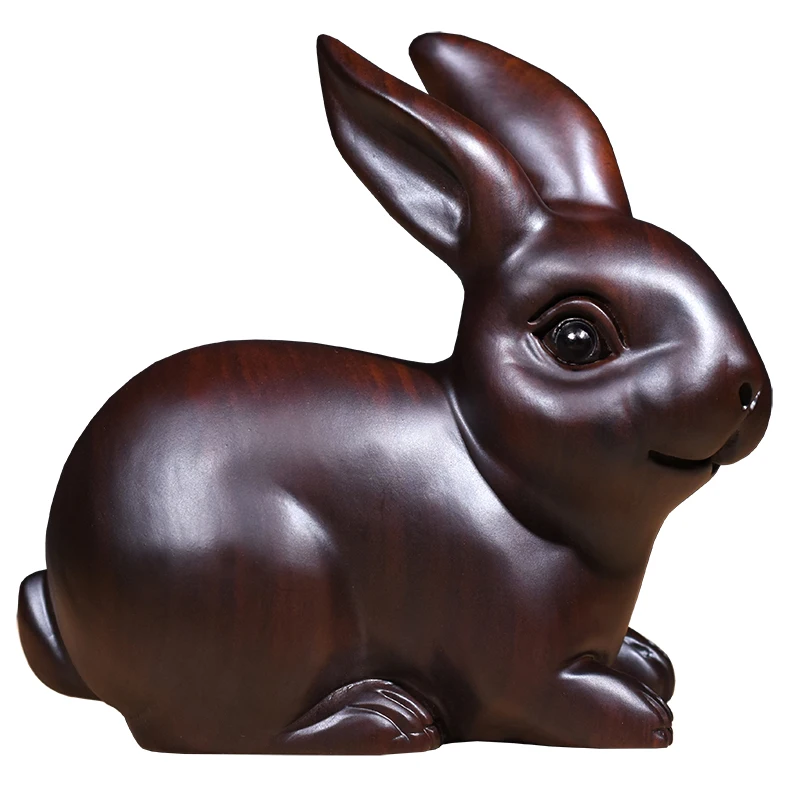 

Black Sandalwood Carving Rabbit Arrangement for Money Animal Rabbit Home Living Room Fengshui Decorative Rosewood Crafts