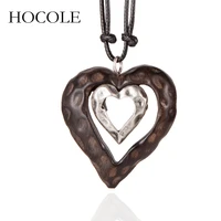 hocole 2018 new women heart pendant wood necklace long double sandalwood necklaces for women jewelry collares mujer bijoux femme