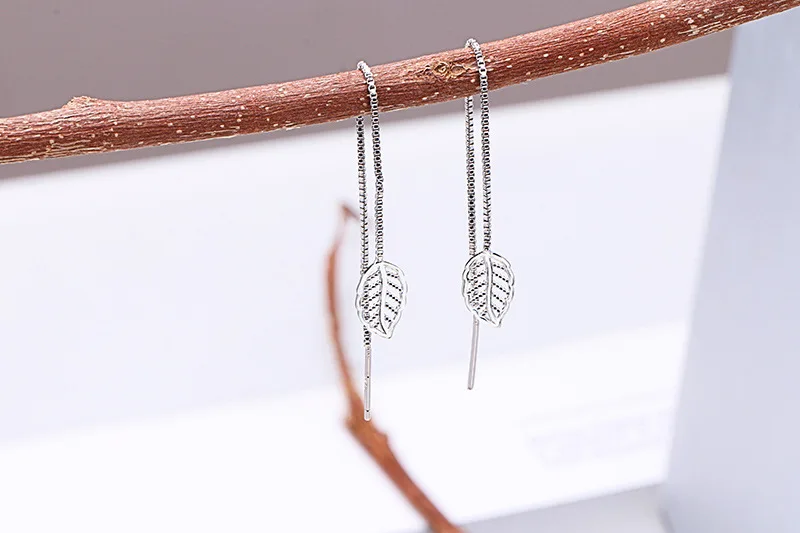 New Arrival Long Tassel Simple Silver Leaves Charms Drop Earrings for Women Girls Fashion Elegant Dangle 2019 Wholesale | Украшения и