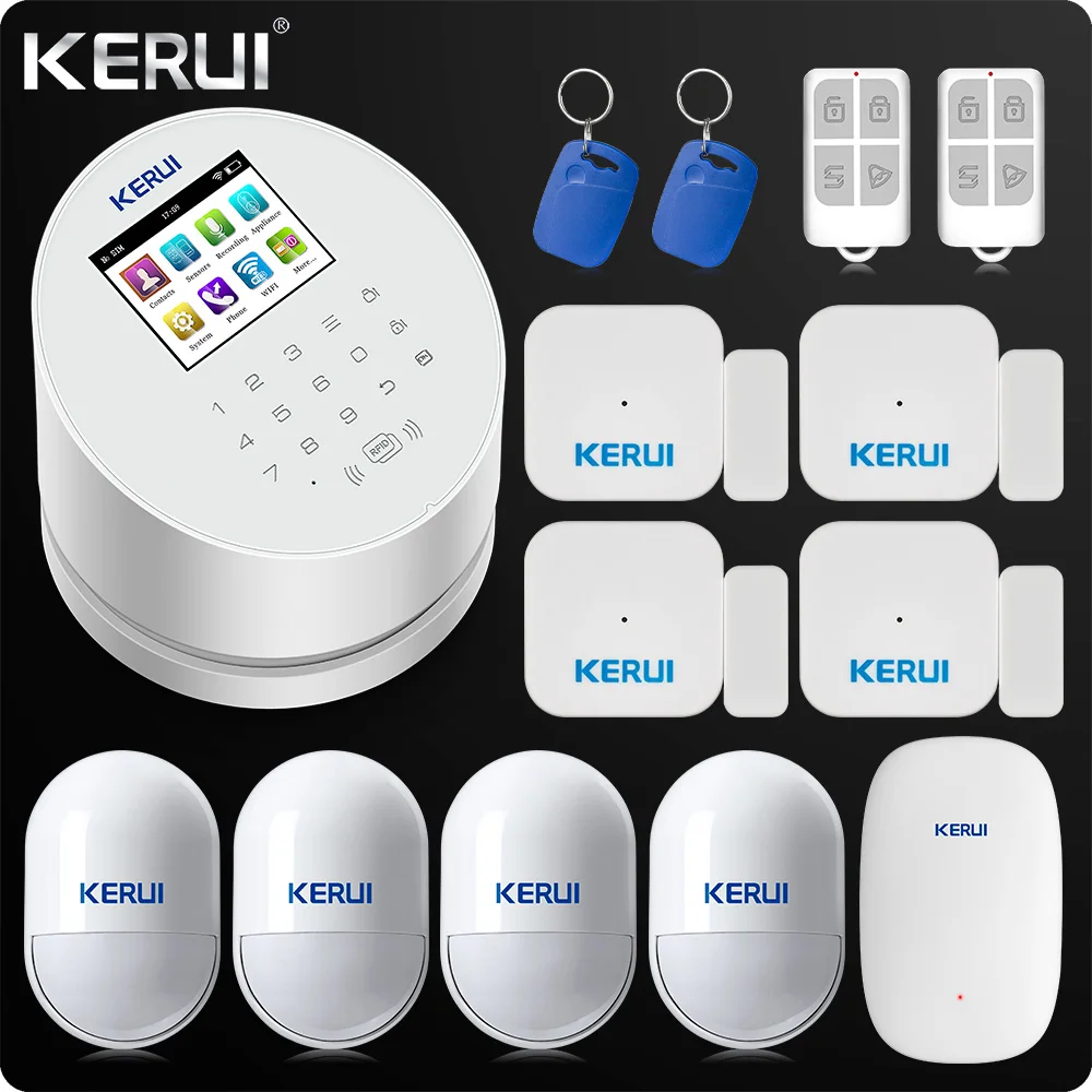 KERUI W2 WiFi GSM PSTN RFID Home Alarm Security System TFT color LCD Display IOS Android App pir motion Vibration door sensor |