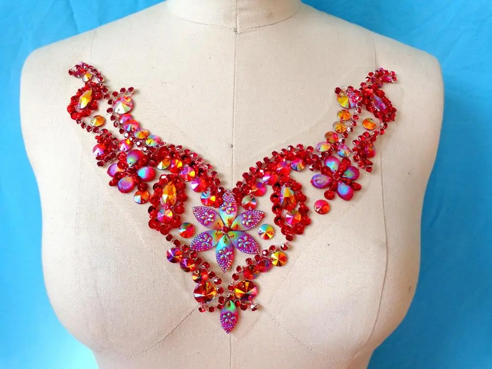 

Красные хрустальные нашивки ручной работы, пришивные стразы, аппликация с камнями, блестками, бусинами 24*20 см для верхнего платья