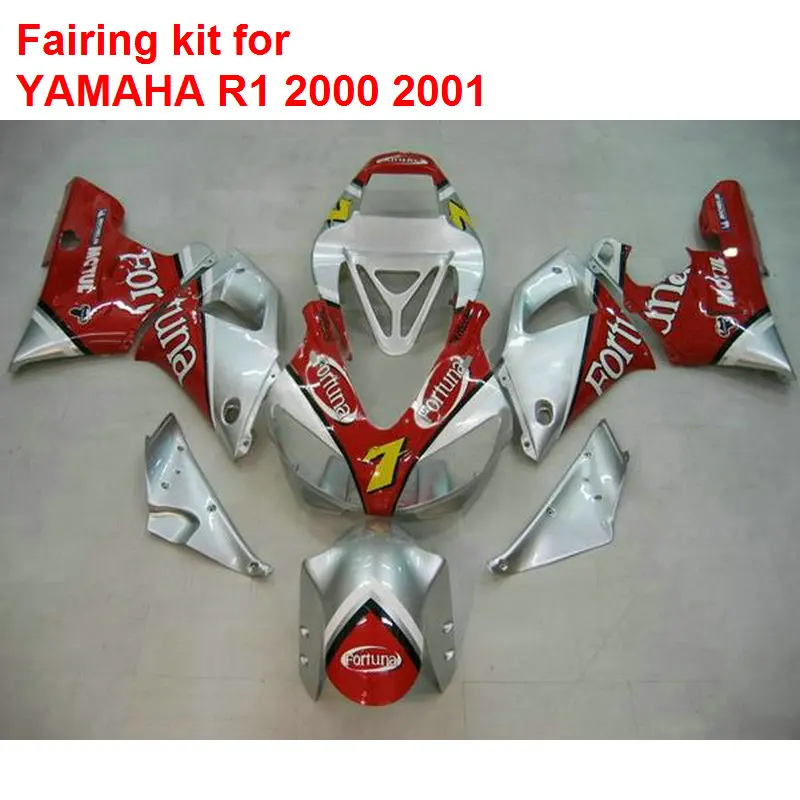 Полный комплект обтекателя ABS пластик для YAMAHA R1 2000 2001 Серебряный Красный