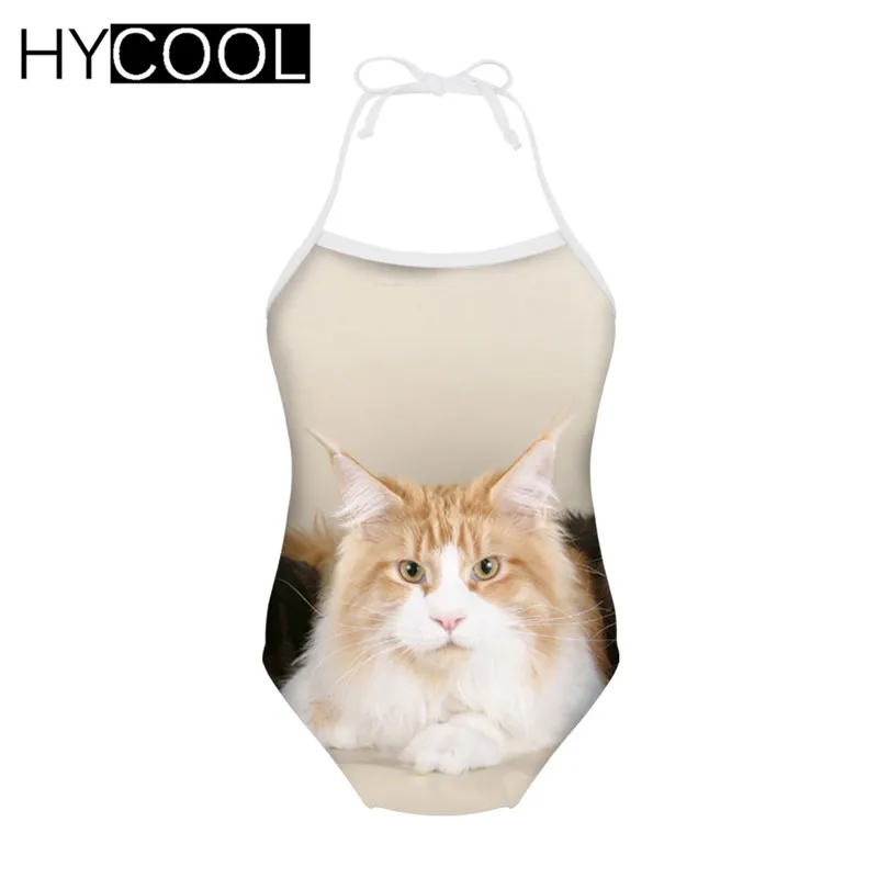 HYCOOL Kawaii/Цельный купальник с изображением сиамского кота; купальный костюм для девочек; цельный купальный костюм для детей; детский купальный костюм; От 3 до 8 лет для малышей