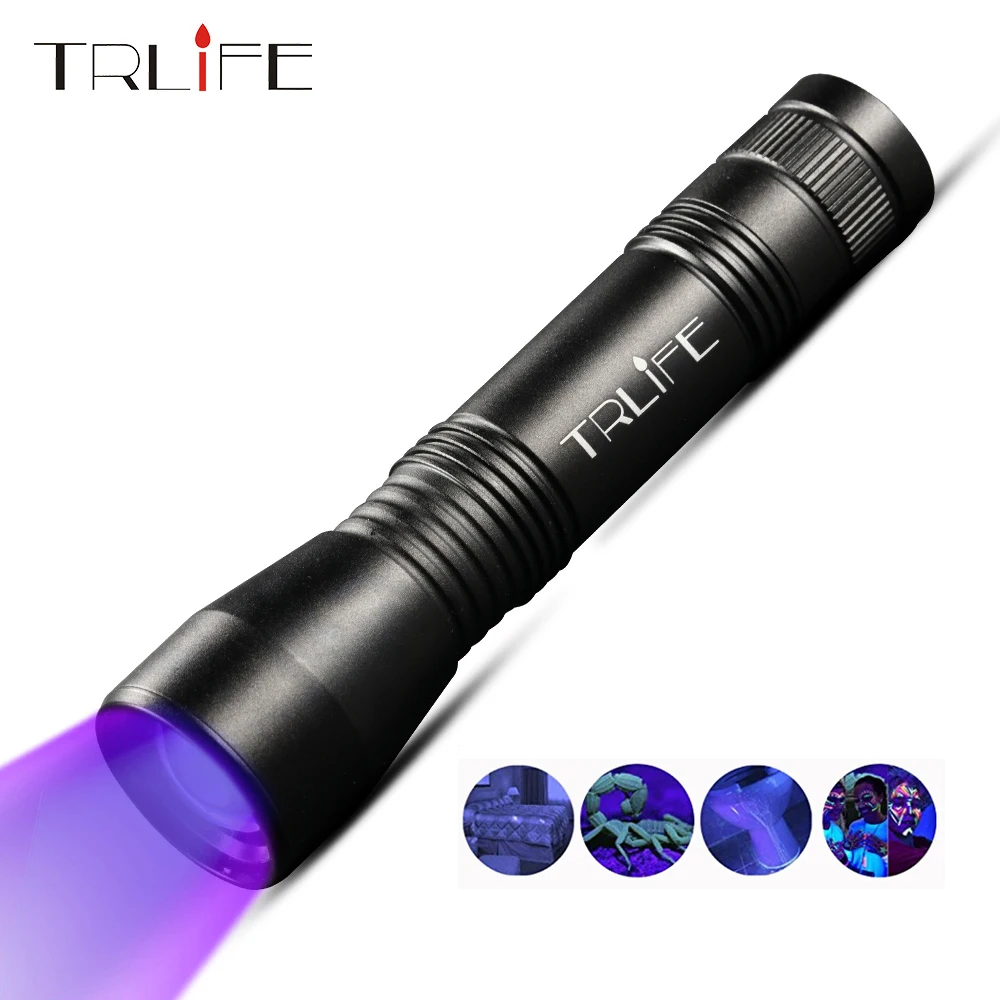 

TRLIFE LED UV Flashlight 395nm Ultra Violet Zoomable Lamp Mini Led UV Light Torch Invisible Ink Marker EDC Use 18650 Battery
