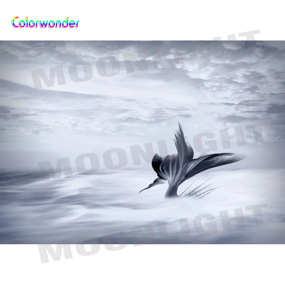 Black with White Ink Painting Photography Background Mermaid Tail Clouds 7X5ft Custom Backdrops for Photo Booth | Электроника