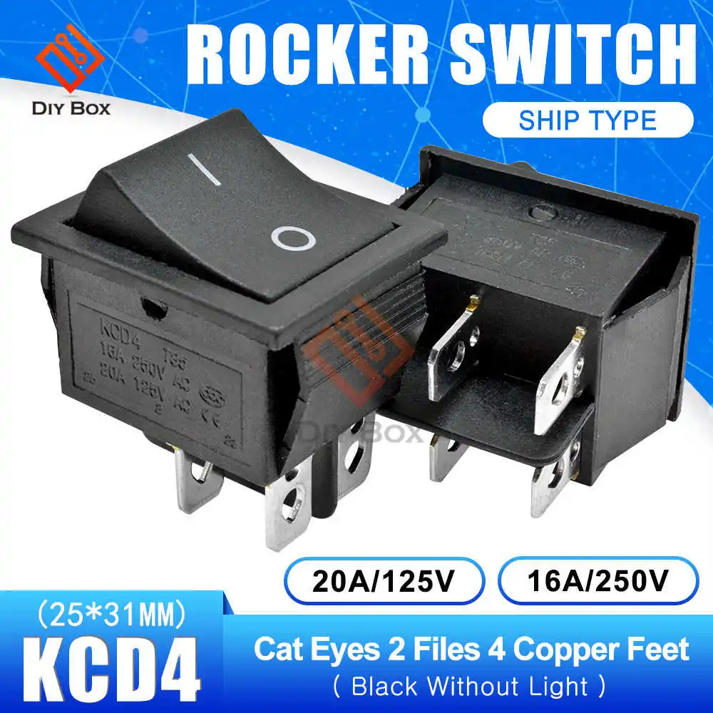 ON-OFF 4Pin Black KCD4 клавишная кнопка выключателя питания ВКЛ-ВЫКЛ/ВКЛ-ВЫКЛ-ВКЛ 2/3 положение 4/6 Pin электрическое оборудование со световым выключателем лодки 16A 250 В - Цвет: ON-OFF 4Pin Black